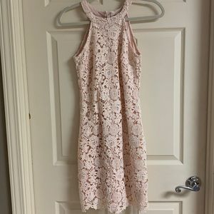 Lulus pink halter dress lined with lace overlay